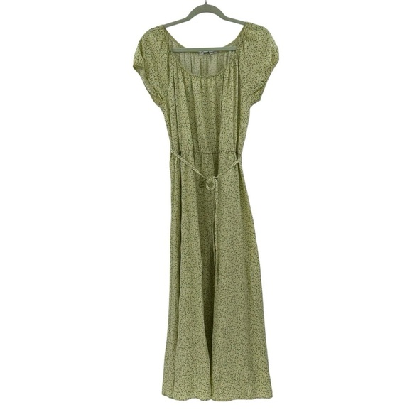& Other Stories Scoop Neck Puff Sleeve Midi Dress Green Floral Spring Size 12 - Picture 3 of 6